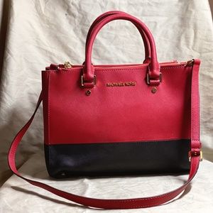 MICHAEL Michael Kors Sutton Medium Satchel Bag, Dark Red/Black